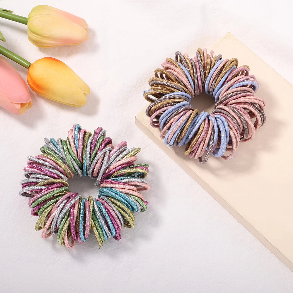 New 100Pcs/lot Hair Bands Girls Candy Color Elastic Rubber Band Hair Bands Child Baby Headband Scrunchie Kids Hair Accessories