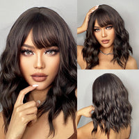 ALAN EATON Short Silky Straight Synthetic Wigs with Bangs Black Brown Lolita Bobo Wigs For Women Cosplay Daily Heat Resistant