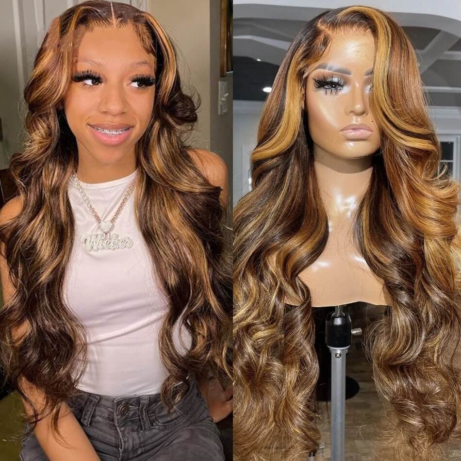 HD Transparent Lace Front Wigs 4/27 Highlight Wig Body Wave Human Hair 13x4/13x6 Lace Frontal Wigs Pre Plucked Natural Hairline