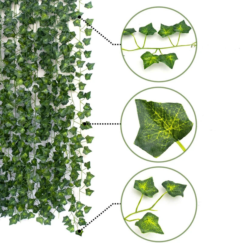12pcs Artificial Plants Balcony Decorations Liana Led Leaf Garland Silk Rattan Leaf Vine Room Decor Home Living Exterior Terrace