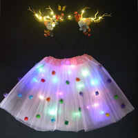 ライト LED フラワーガール子供服チュチュスカートプリンセスパーティートナカイ角カチューシャ鹿の耳誕生日クリスマスハロウィン