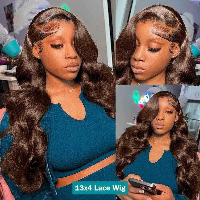30 36 Inch 250 Density Chocolate Brown Body Wave 13x6 HD Lace Front Human Hair Wigs Brazilian Colored 13x4 Frontal Wig For Women