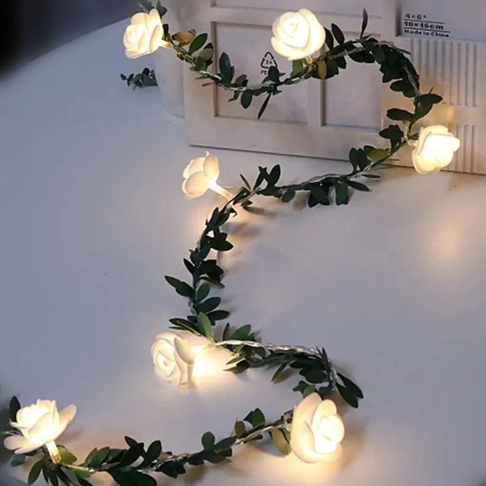 10/20Leds White 1.5/3Meter Rose Flower String with Lights Wedding Table Centerpieces Decorations Glowing Artificial Rose Garland