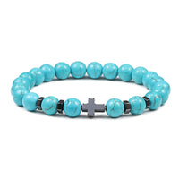 Man Hematite Cross Bracelets Wood Beads Natural Onyx Tiger Eye Lava Stone Meditation Prayer Bracelet for Women Healing Jewelry