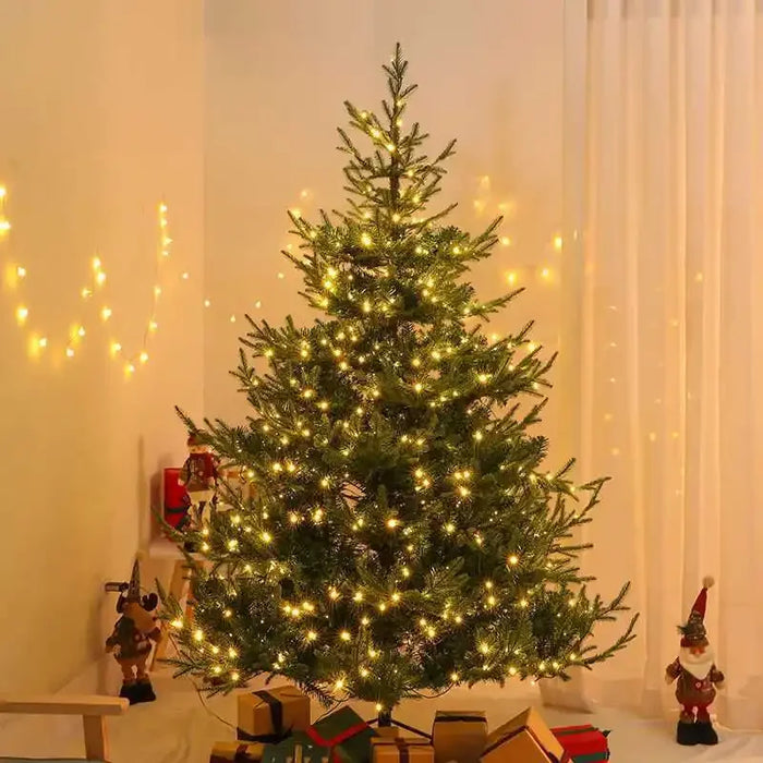 点灯済みPE PVC混合人工クリスマスツリーグリーンクリスマスツリー屋内屋外装飾ホリデー2024オーナメント1.5-2.1M