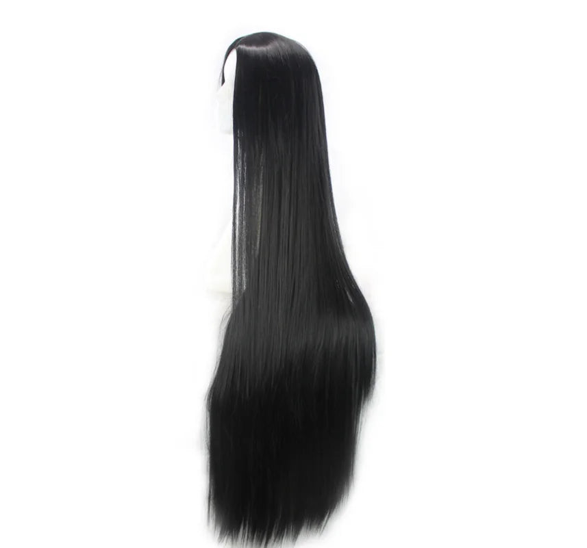 40inch Black Synthetic Cosplay Wig 100cm for Women Halloween Party Middle Part