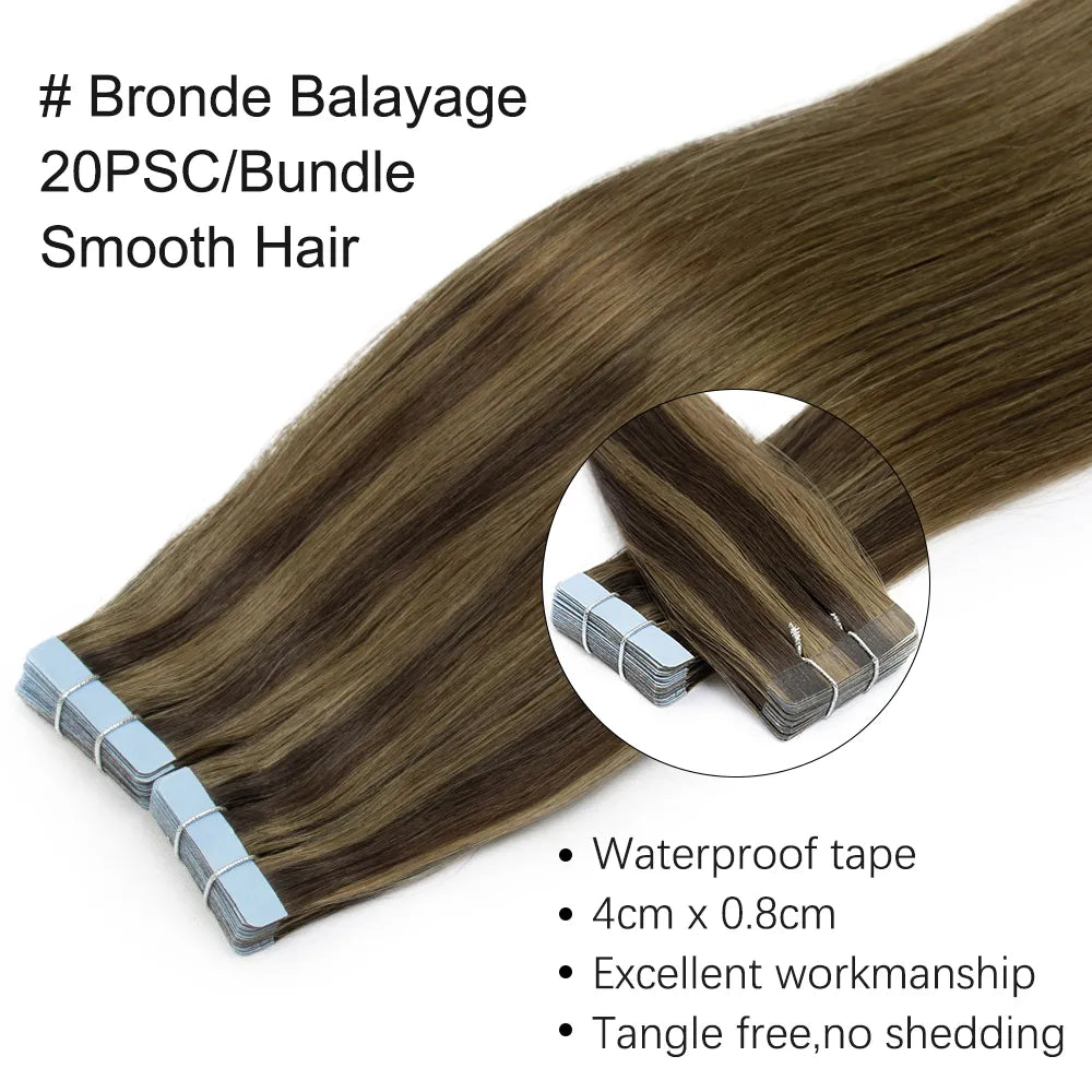 14-24'' Long Human Hair Extension Tape Ins Natural Real Human Hair Skin Weft Adhesive Hairpiece