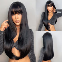 ライトワインレッド合成かつら前髪付き女性のためのロングストレートヘアウィッグナチュラルコスプレパーティー耐熱
