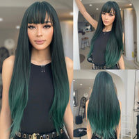ライトワインレッド合成かつら前髪付き女性のためのロングストレートヘアウィッグナチュラルコスプレパーティー耐熱