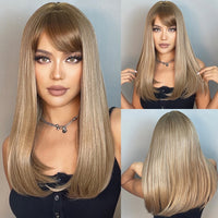 ライトワインレッド合成かつら前髪付き女性のためのロングストレートヘアウィッグナチュラルコスプレパーティー耐熱