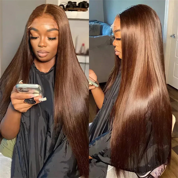 34 Inch Chocolate Brown Human Hair Wigs Straight 13x4 13x6 HD Transparent Lace Frontal Wig For Women Brazilian Remy Virgin Hair