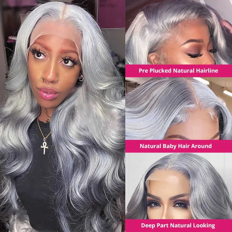 Gray Lace Front Wig Human Hair 13x4 Body Wave Lace Front Wig 4x4 Lace Closure Human hair Wigs