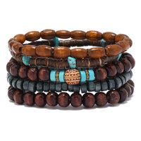 Ethnic 4-5pc/set wood bead tree Cactus Charms bracelets Hamsa Hand Butterfly Bohemia Men Bracelets For Women Female Jewelry
