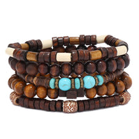 Ethnic 4-5pc/set wood bead tree Cactus Charms bracelets Hamsa Hand Butterfly Bohemia Men Bracelets For Women Female Jewelry