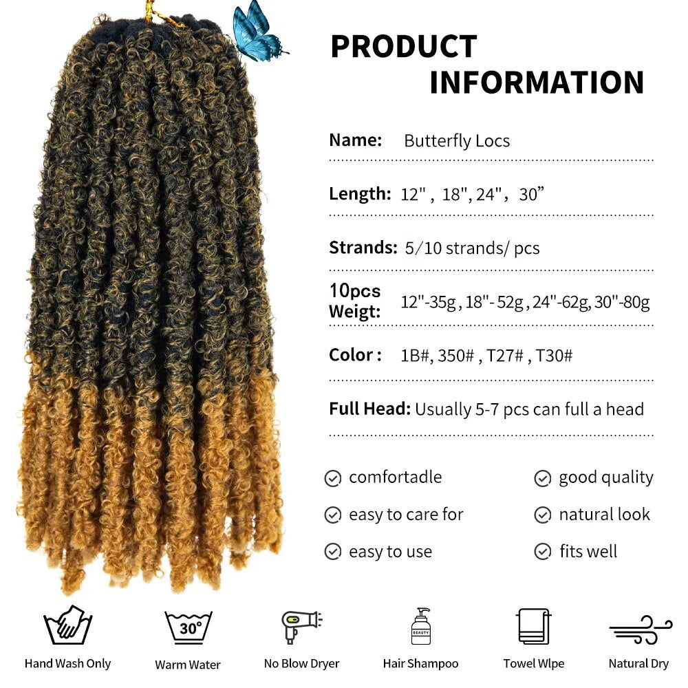 Butterfly Locs Crochet Hair Extension Black Brown Ombre Long Soft Faux Locs Crochet Braids Locs