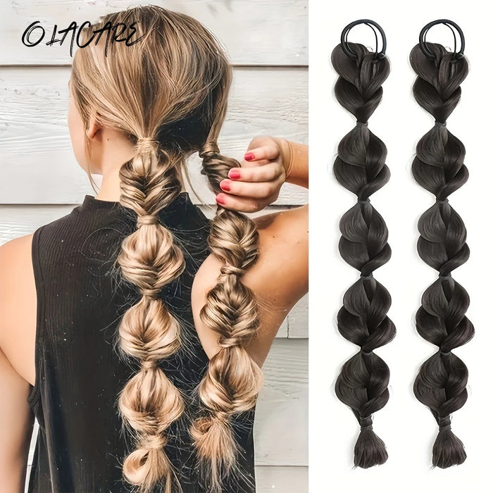 OLACARE Synthetic Bubble Twist Ponytail High Elastic Wig Woman Hair Side Natural Lantern Braid Black Hous tail Hairpiece