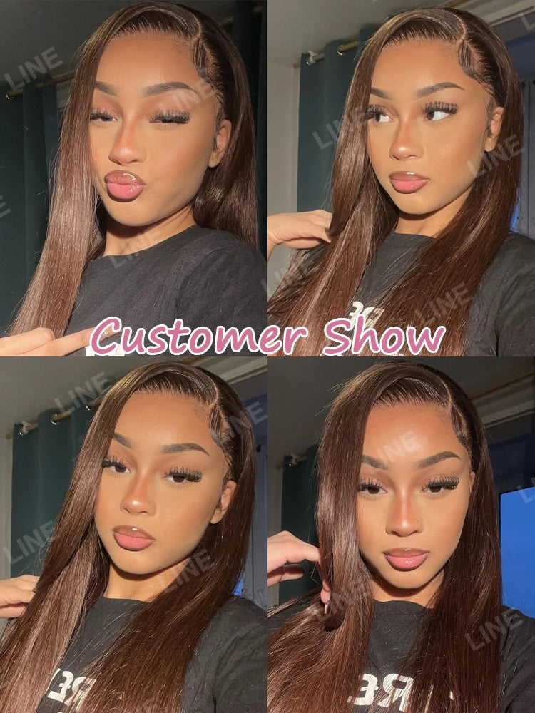 Chocolate Brown Straight 13x4 13x6 Hd Lace Frontal Wig Brazilian Colored T Part Human Hair Wigs For Women Preplucked 30 36 Inch