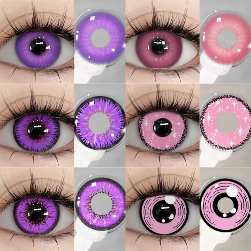 1Pair Halloween Lenses Cosplay Color Contact Lenses Cosplay Lens Anime Purple Lenses Pink Contact Lense Makeup Eye Lens