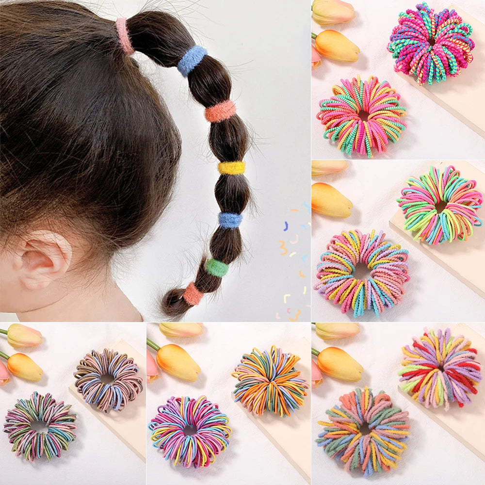 New 100Pcs/lot Hair Bands Girls Candy Color Elastic Rubber Band Hair Bands Child Baby Headband Scrunchie Kids Hair Accessories