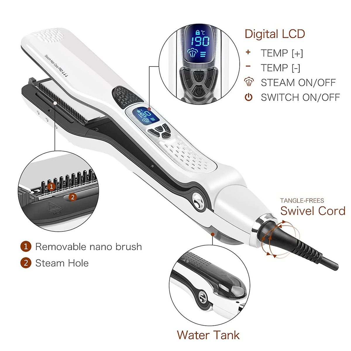 Hair Straightener Heating Hot Hair Combs Dual Voltage Titanium Curling Iron Steam Flat Iron Hair Wide Plates Tools