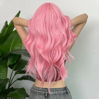 WIGMFG Light Pink Long Wavy Natural Hair Wigs with Bangs for Women Cosplay Lolita Wig