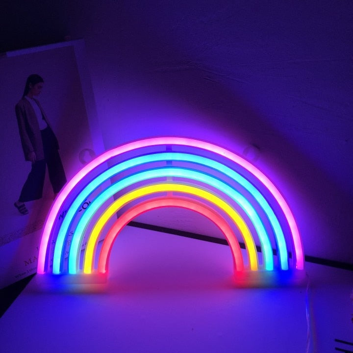 レインボーユニコーンネオン Led ナイトランプ女の子の寝室暖かい夜の光ルーム装飾 3d アクリルテーブルデスクランプギフト