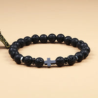 Man Hematite Cross Bracelets Wood Beads Natural Onyx Tiger Eye Lava Stone Meditation Prayer Bracelet for Women Healing Jewelry
