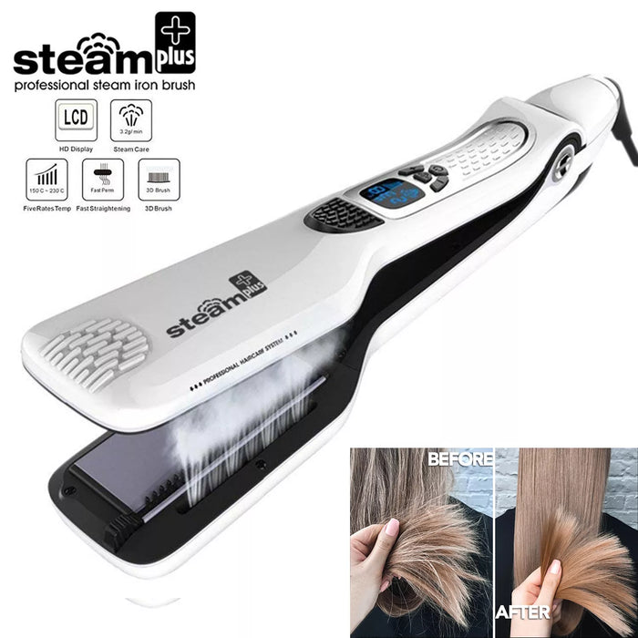 Hair Straightener Heating Hot Hair Combs Dual Voltage Titanium Curling Iron Steam Flat Iron Hair Wide Plates Tools