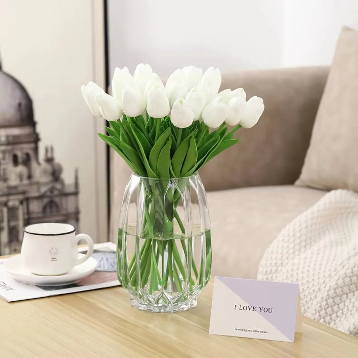 White Tulip Simulation Feel Tulip Flower Home Decoration Ornaments Wedding Photography Props Fake Flowers 10pcs/20pcs