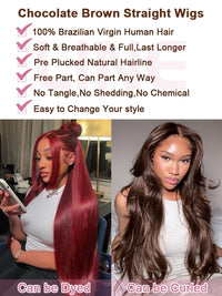 Chocolate Brown Straight 13x4 13x6 Hd Lace Frontal Wig Brazilian Colored T Part Human Hair Wigs For Women Preplucked 30 36 Inch