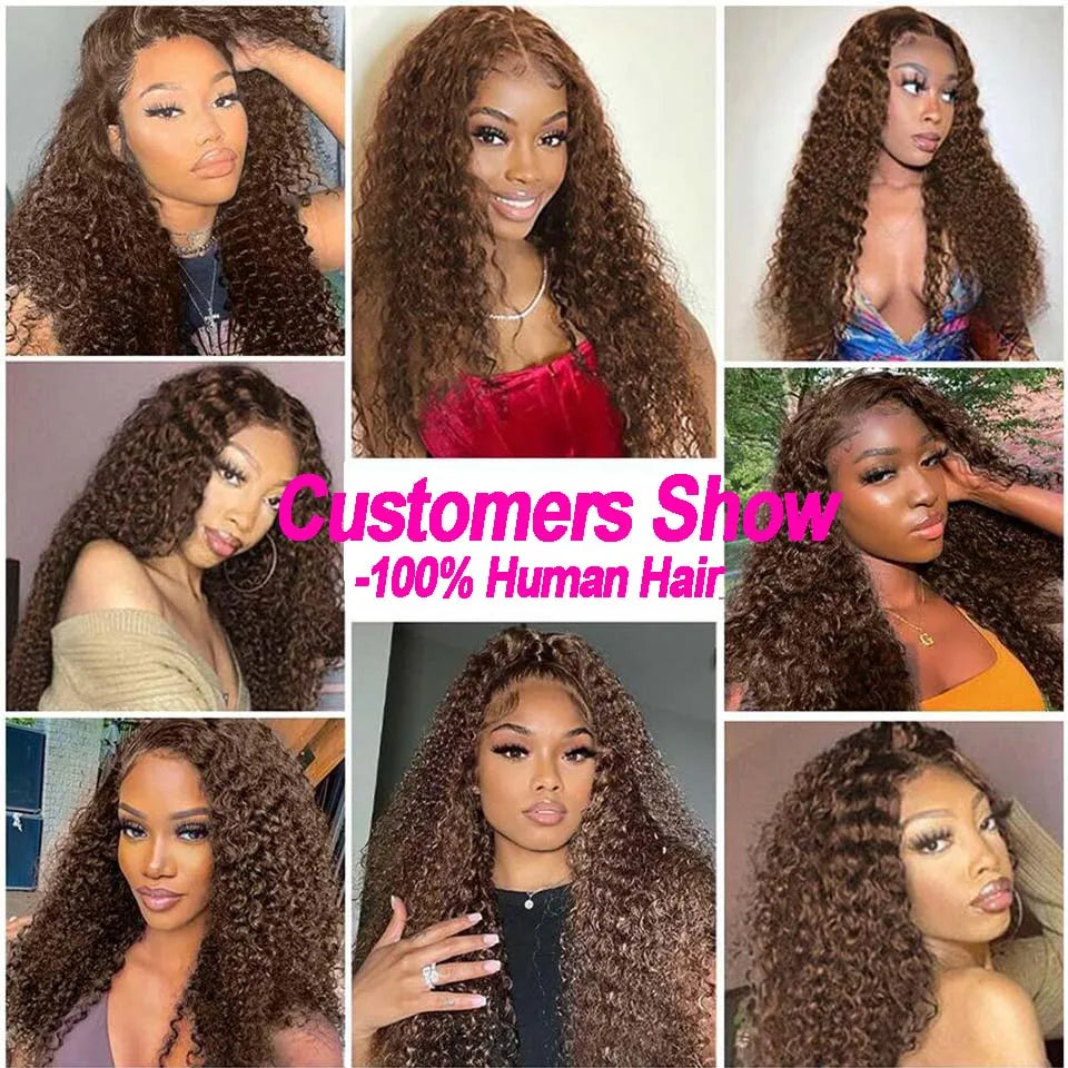 Chocolate Brown HD 13x6 Lace Front Wigs 100% Curly Human Hair Wigs Bleached Knots 30 Inch Deep Wave Transparent Lace Frontal Wig