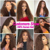 Chocolate Brown HD 13x6 Lace Front Wigs 100% Curly Human Hair Wigs Bleached Knots 30 Inch Deep Wave Transparent Lace Frontal Wig
