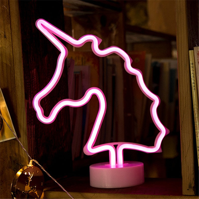 レインボーユニコーンネオン Led ナイトランプ女の子の寝室暖かい夜の光ルーム装飾 3d アクリルテーブルデスクランプギフト