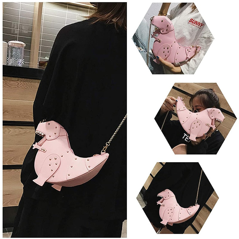 Dinosaur Design Rivets Women& Purses and Handbags Shoulder Chain Bag Designer Small  Crossbody Bag Female Clutch Bag Pu Leather