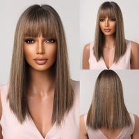 ALAN EATON Short Silky Straight Synthetic Wigs with Bangs Black Brown Lolita Bobo Wigs For Women Cosplay Daily Heat Resistant