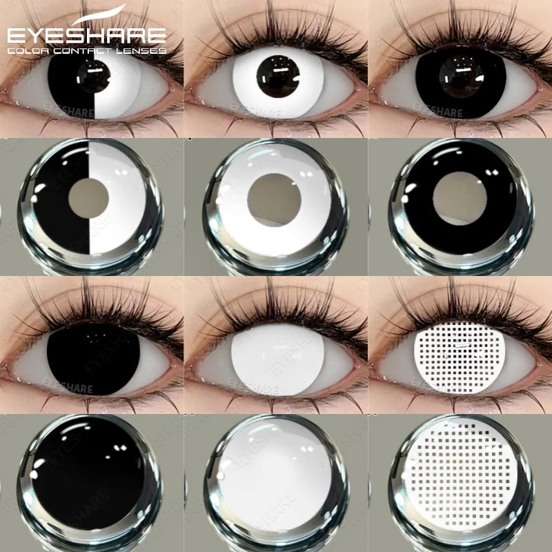 2Pcs Halloween Contacts Lenses Color Contact Lenses Yearly Anime Lens Cosplay Contacts White Mesh Blind Lens