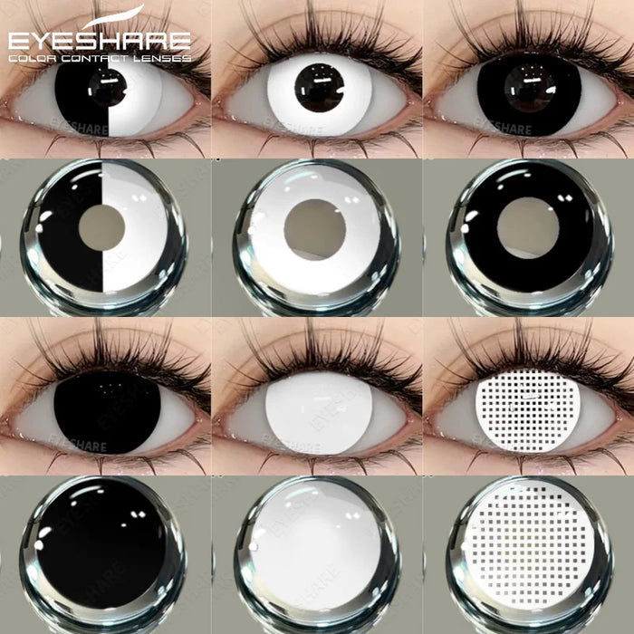 2Pcs Halloween Contacts Lenses Color Contact Lenses Yearly Anime Lens Cosplay Contacts White Mesh Blind Lens