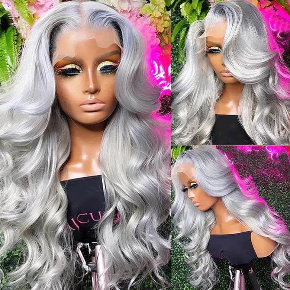 Gray Lace Front Wig Human Hair 13x4 Body Wave Lace Front Wig 4x4 Lace Closure Human hair Wigs