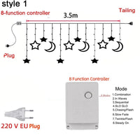 Led Fairy Curtain Lights Moon Stars of String Light with Remote Indoor Outdoor Decorative Christmas Twinkle lamp for Bedroom