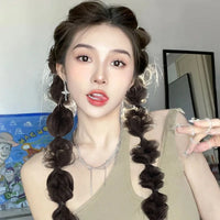 New Korean Concubine Synthetic Bubble Twist Ponytail Elastic Wig Women Hair Side Natural Lantern Braid Black Hous Tail Hairpiece