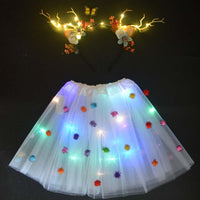 ライト LED フラワーガール子供服チュチュスカートプリンセスパーティートナカイ角カチューシャ鹿の耳誕生日クリスマスハロウィン