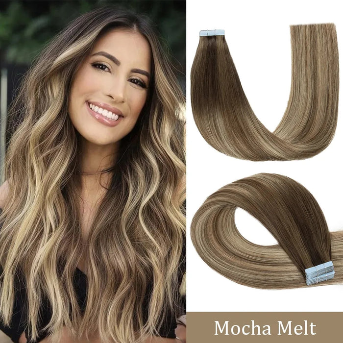 14-24'' Long Human Hair Extension Tape Ins Natural Real Human Hair Skin Weft Adhesive Hairpiece