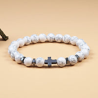 Man Hematite Cross Bracelets Wood Beads Natural Onyx Tiger Eye Lava Stone Meditation Prayer Bracelet for Women Healing Jewelry