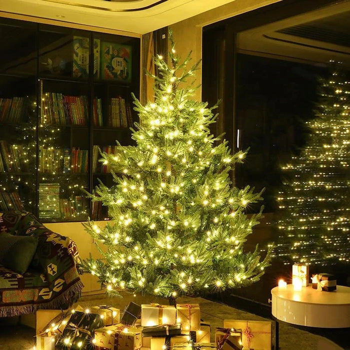 点灯済みPE PVC混合人工クリスマスツリーグリーンクリスマスツリー屋内屋外装飾ホリデー2024オーナメント1.5-2.1M