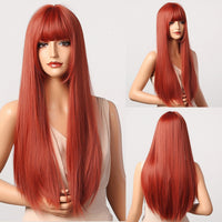 ライトワインレッド合成かつら前髪付き女性のためのロングストレートヘアウィッグナチュラルコスプレパーティー耐熱
