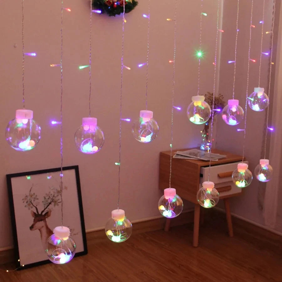 3M Solar LED Wish Ball Curtain String Light Christmas Globe Curtain Fairy Light Garland Holiday for New Year Party Wedding Decor