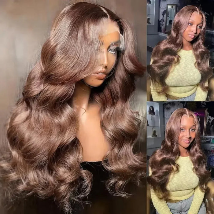 13x6 HD Lace Frontal Wigs Dark Brown Body Wave Human Hair Wigs Chocolate Brown 36 inches Front Wig Brazilian Pre Plucked