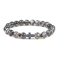 Man Hematite Cross Bracelets Wood Beads Natural Onyx Tiger Eye Lava Stone Meditation Prayer Bracelet for Women Healing Jewelry