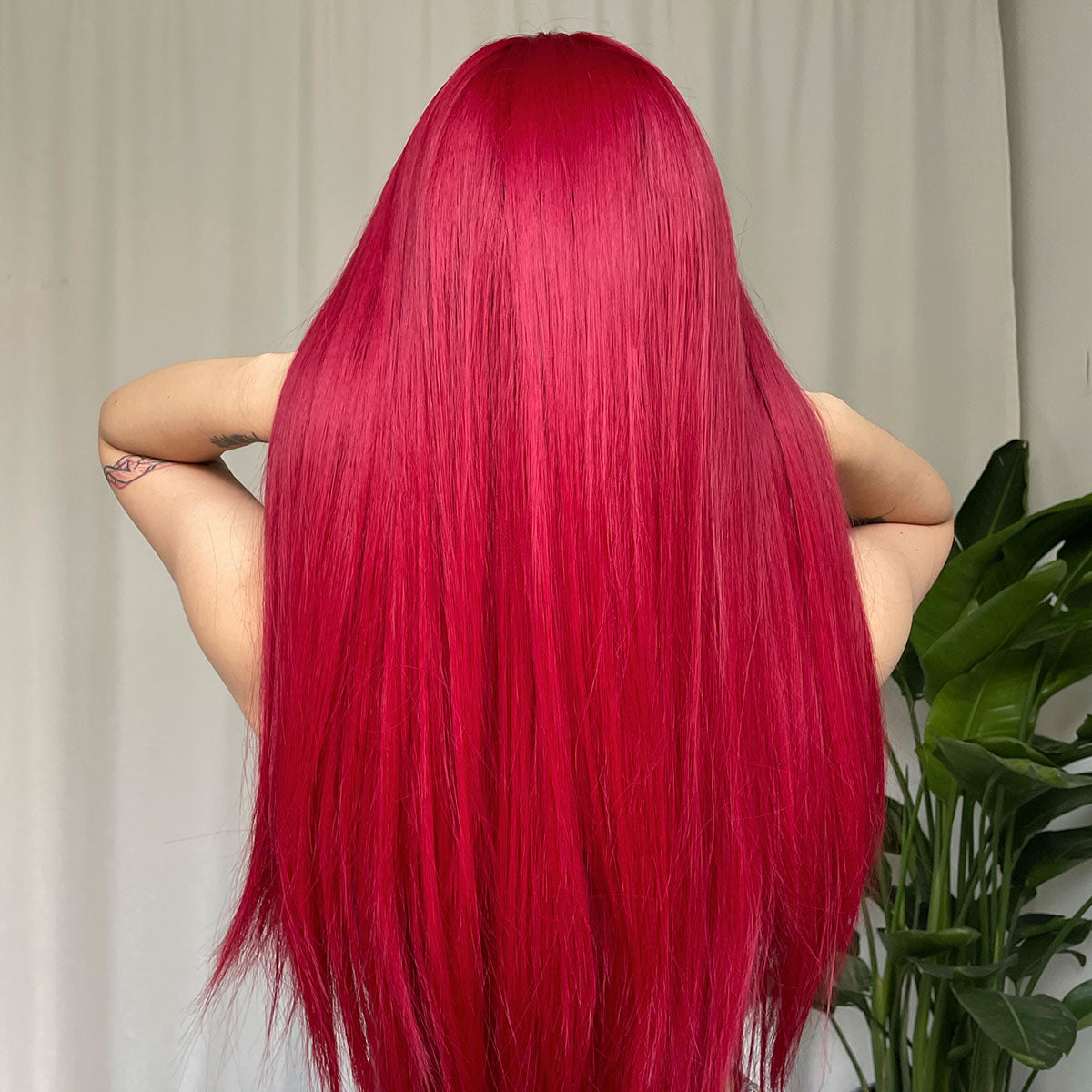 ライトワインレッド合成かつら前髪付き女性のためのロングストレートヘアウィッグナチュラルコスプレパーティー耐熱
