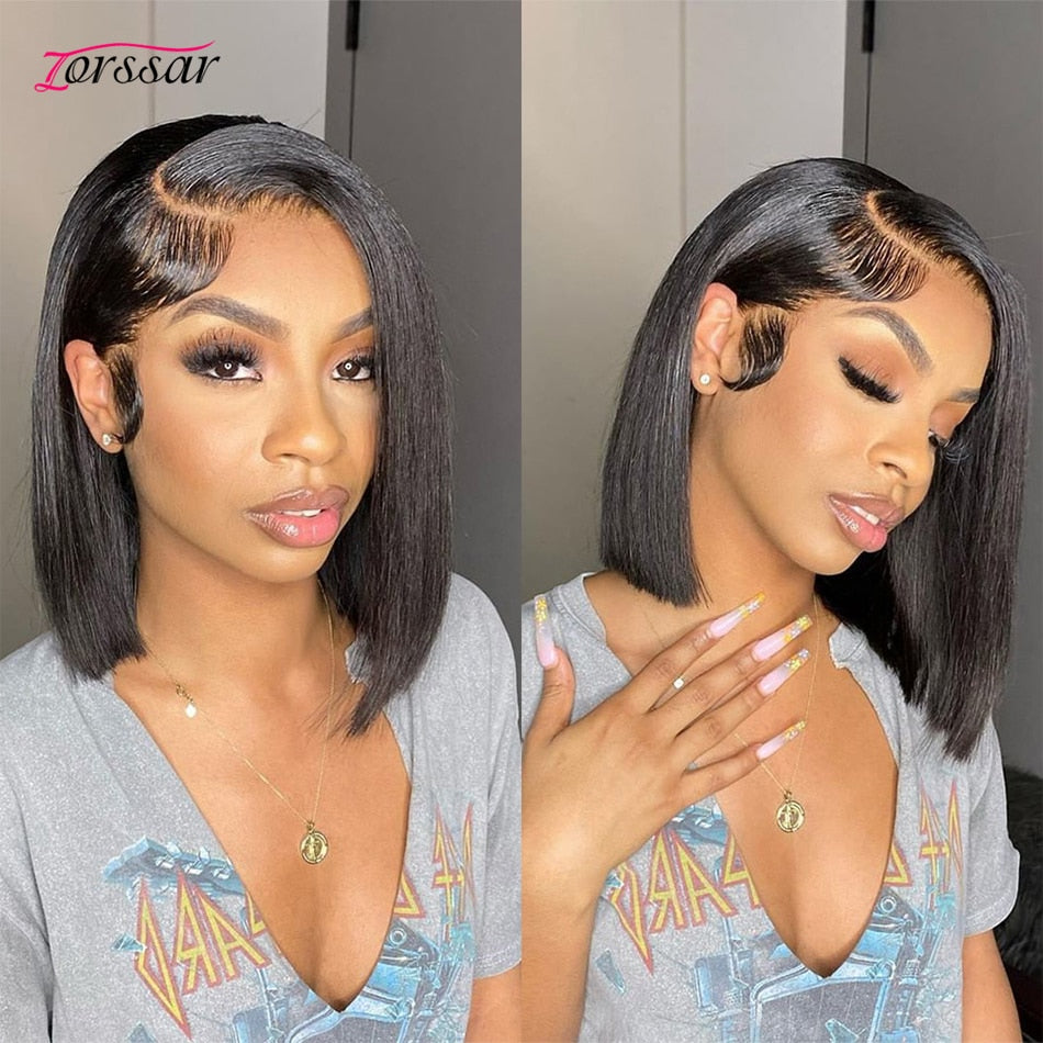 Wear And Go Glueless Wig Human Hair Ready To Wear 13x4 Lace Front Wigs Straight Short Bob Lace Wig For Black Women Preplucked